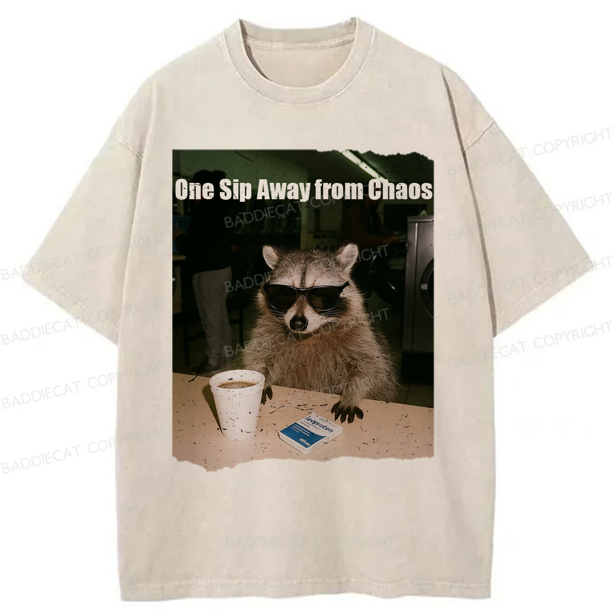 Baddiecat One Sip Away From Chaos Washed T-shirt