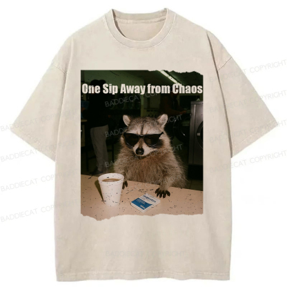 Baddiecat One Sip Away From Chaos Washed T-shirt