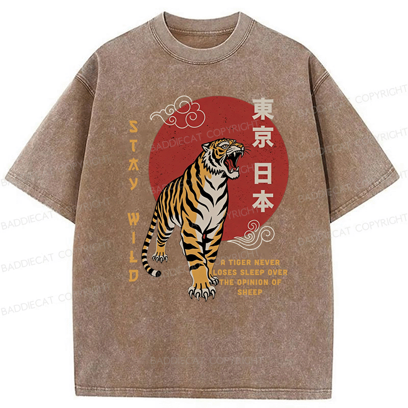 Baddiecat Japanese-style Tokyo Tiger Washed T-shirt