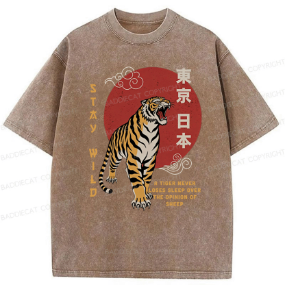 Baddiecat Japanese-style Tokyo Tiger Washed T-shirt