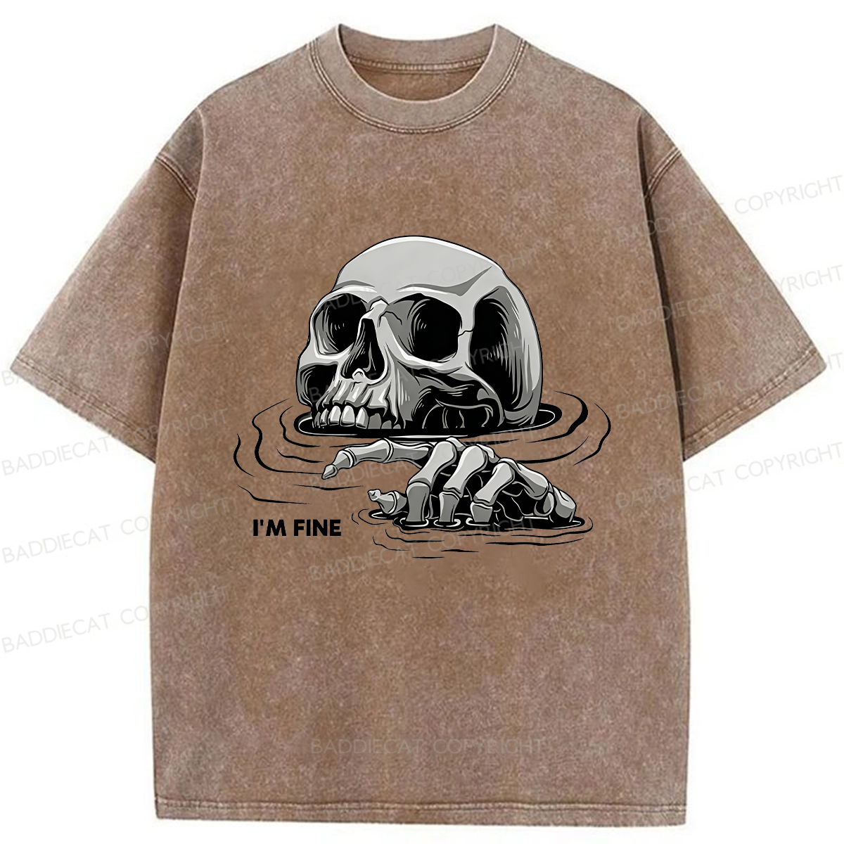 Baddiecat I'm Fine Drowning Skeleton Washed T-shirt