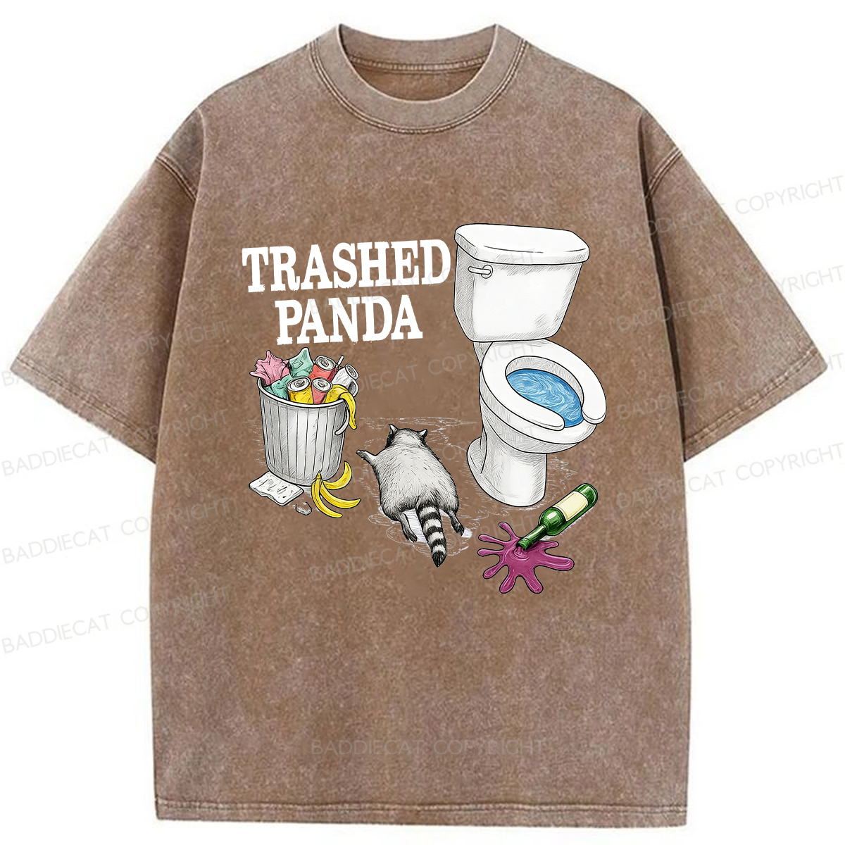 Baddiecat Drunk Raccoon Fun Washed T-shirt