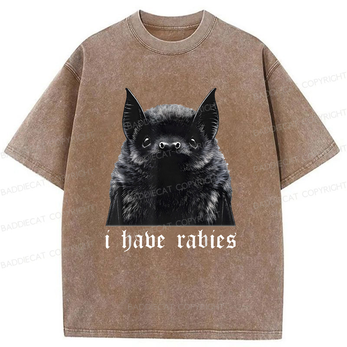 Baddiecat I Have Rabies Bat Pattern Washed T-shirt