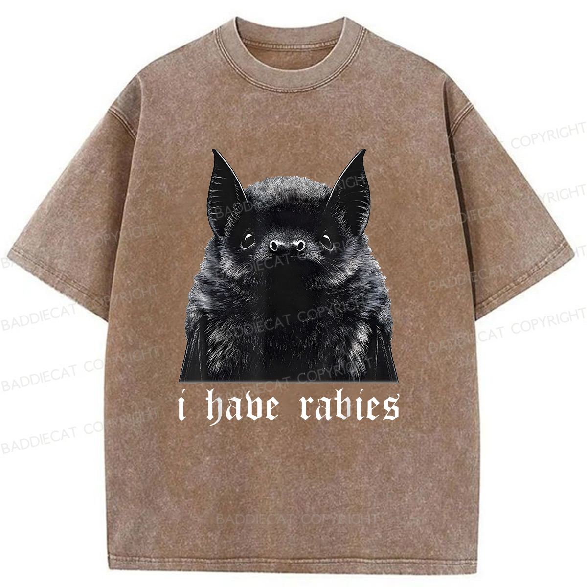 Baddiecat I Have Rabies Bat Pattern Washed T-shirt