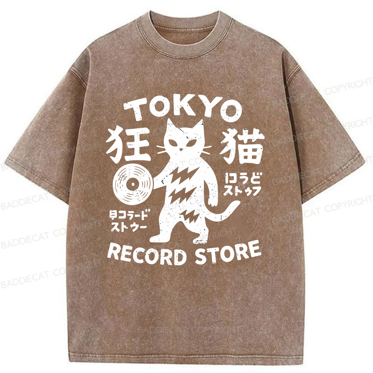 Baddiecat Tokyo Record Store Cat Washed T-shirt