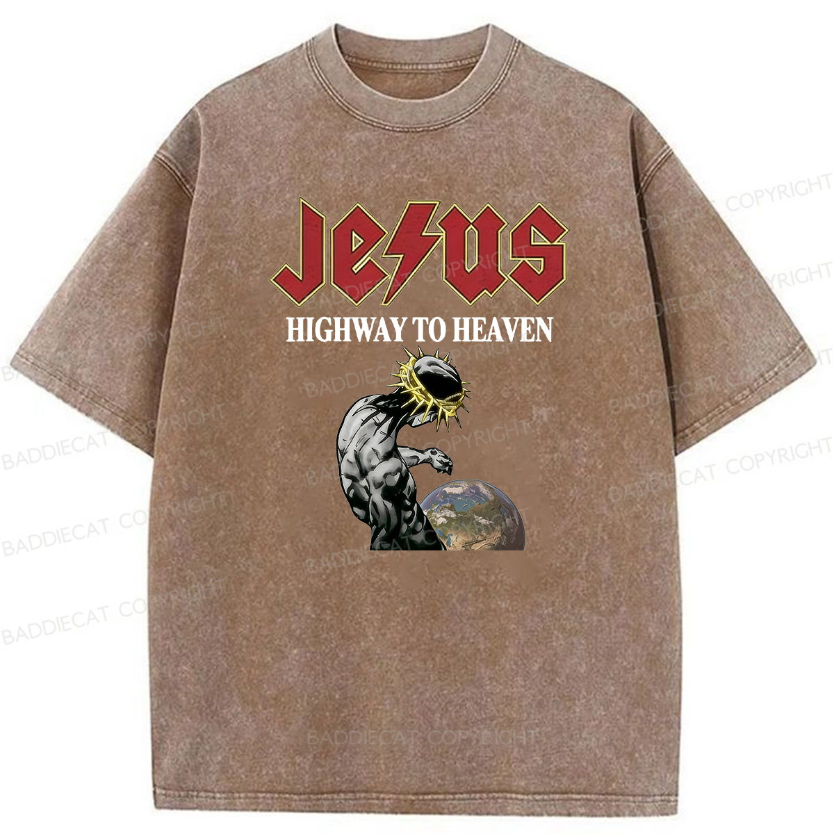 Baddiecat Jesus' Path To Heaven Washed T-shirt