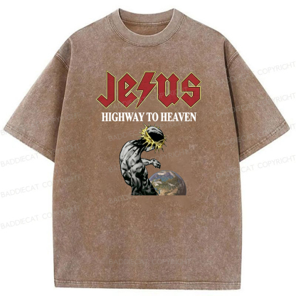 Baddiecat Jesus' Path To Heaven Washed T-shirt