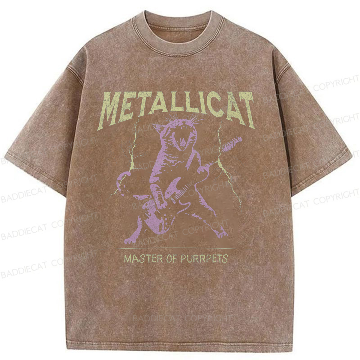 Baddiecat Funny Guitar Cat Washed T-shirt