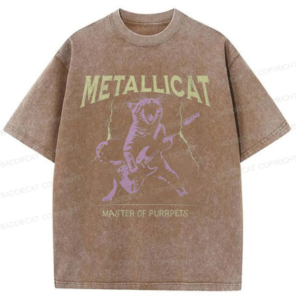 Baddiecat Funny Guitar Cat Washed T-shirt