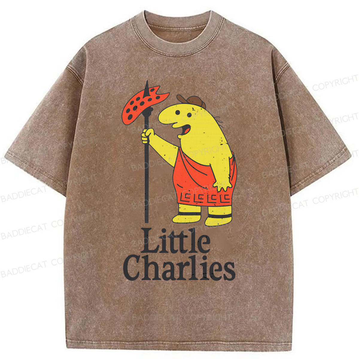 Baddiecat Little Charlie's Funny Meme Washed T-shirt