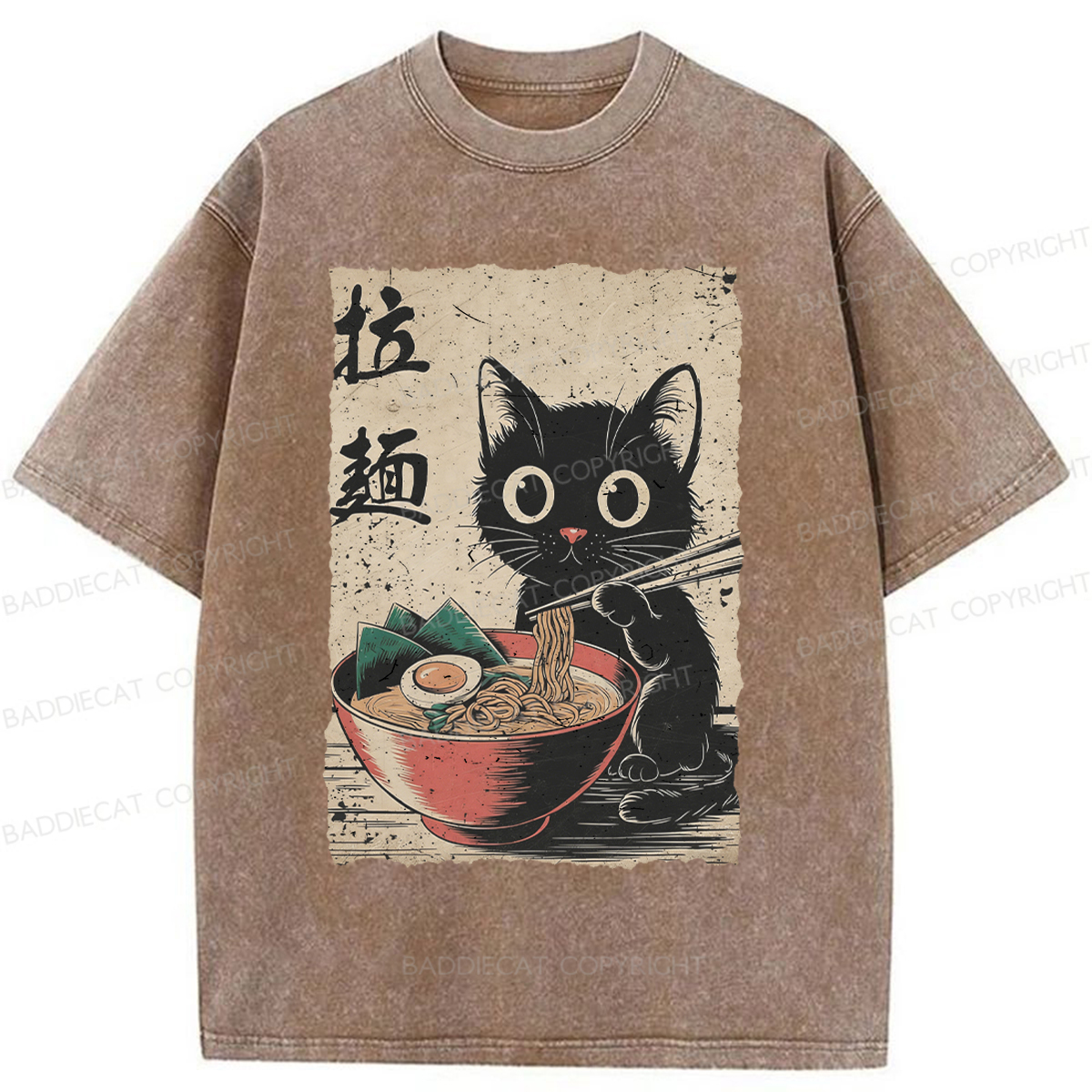 Baddiecat Ramen Cat Washed T-shirt