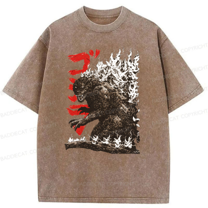 Baddiecat Raging Godzilla Washed T-shirt