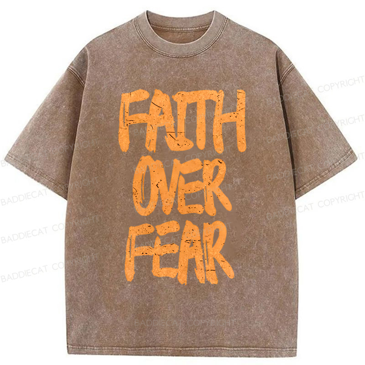 Baddiecat Faith Overcomes Fear Washed T-shirt
