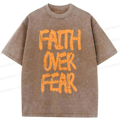 Baddiecat Faith Overcomes Fear Washed T-shirt