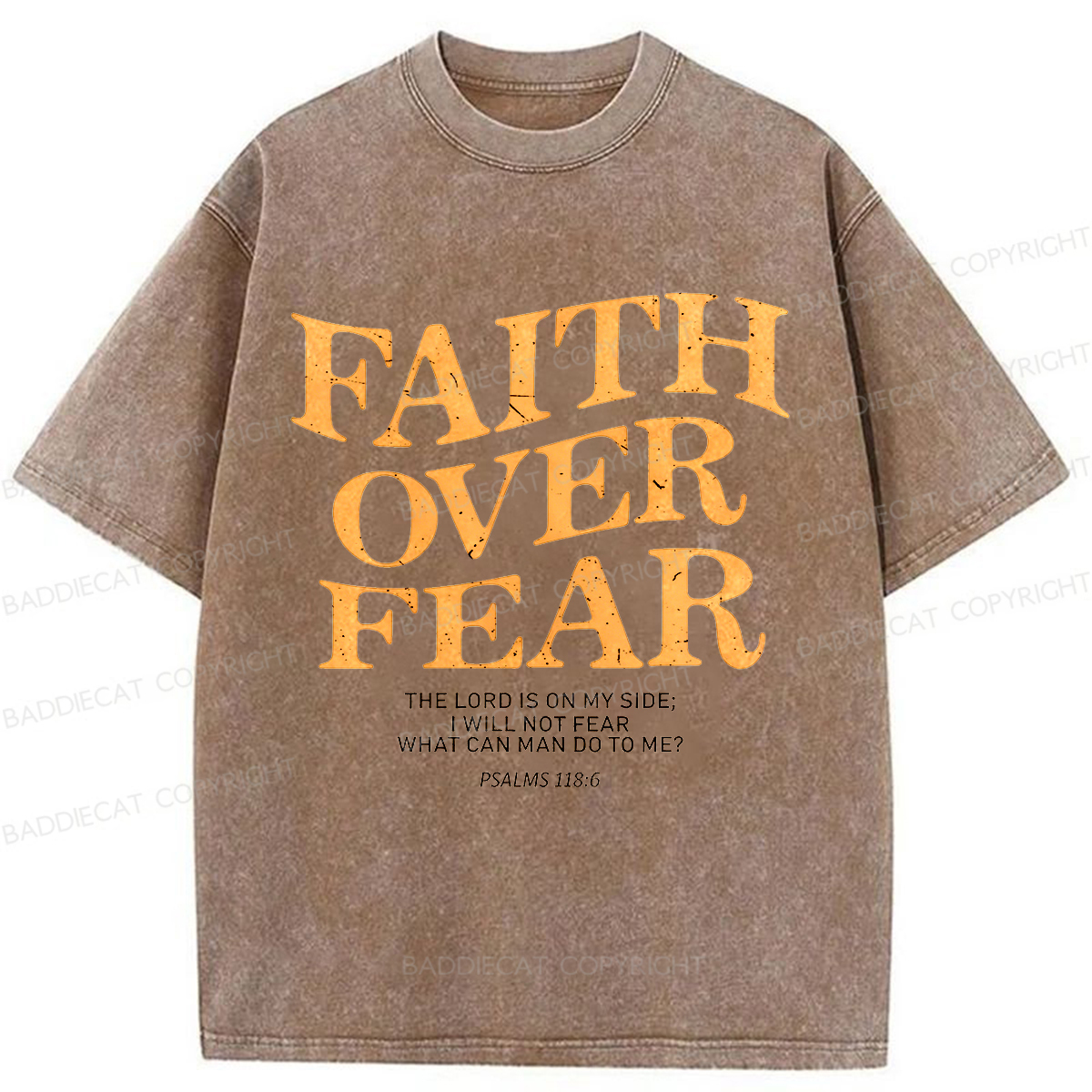 Baddiecat Christian Faith Overcomes Fear Washed T-shirt