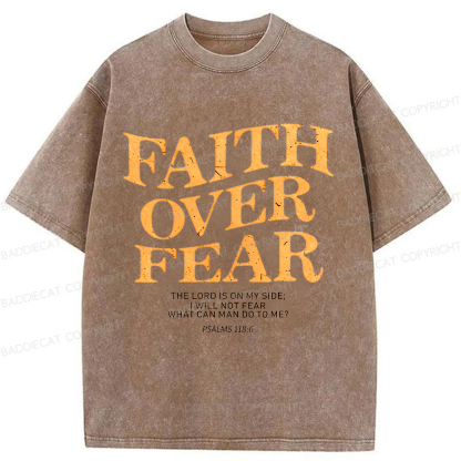 Baddiecat Christian Faith Overcomes Fear Washed T-shirt