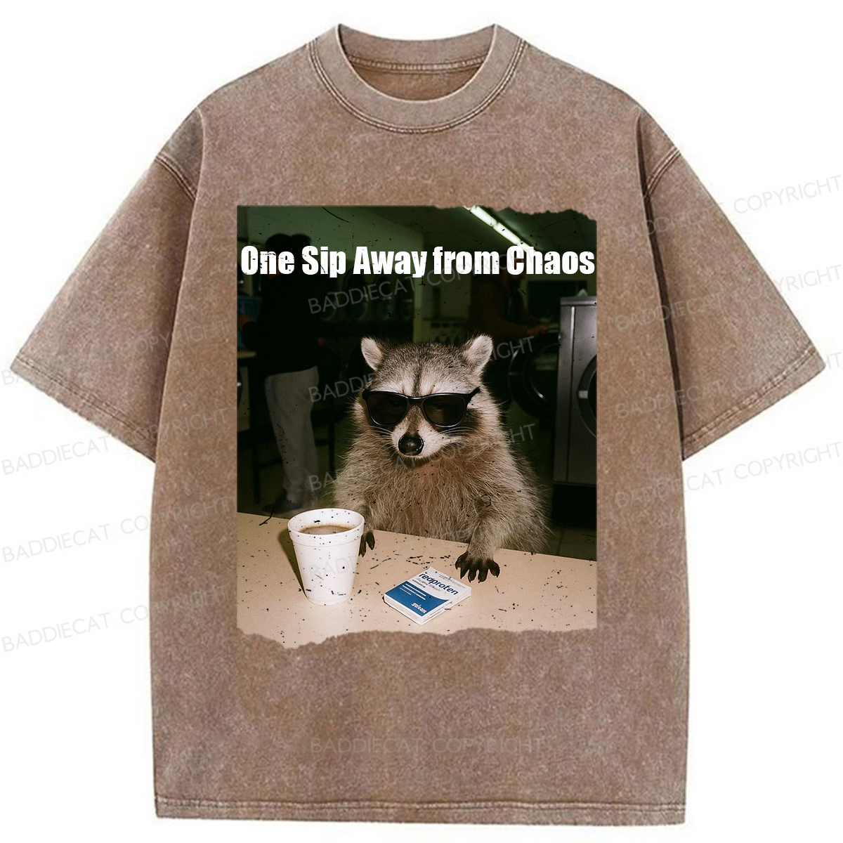 Baddiecat One Sip Away From Chaos Washed T-shirt