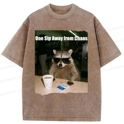Baddiecat One Sip Away From Chaos Washed T-shirt