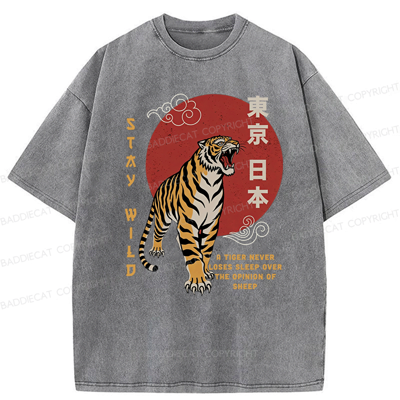 Baddiecat Japanese-style Tokyo Tiger Washed T-shirt