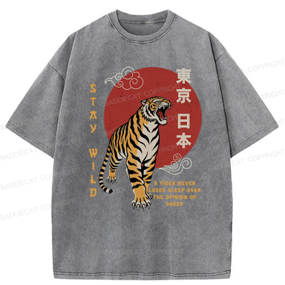 Baddiecat Japanese-style Tokyo Tiger Washed T-shirt