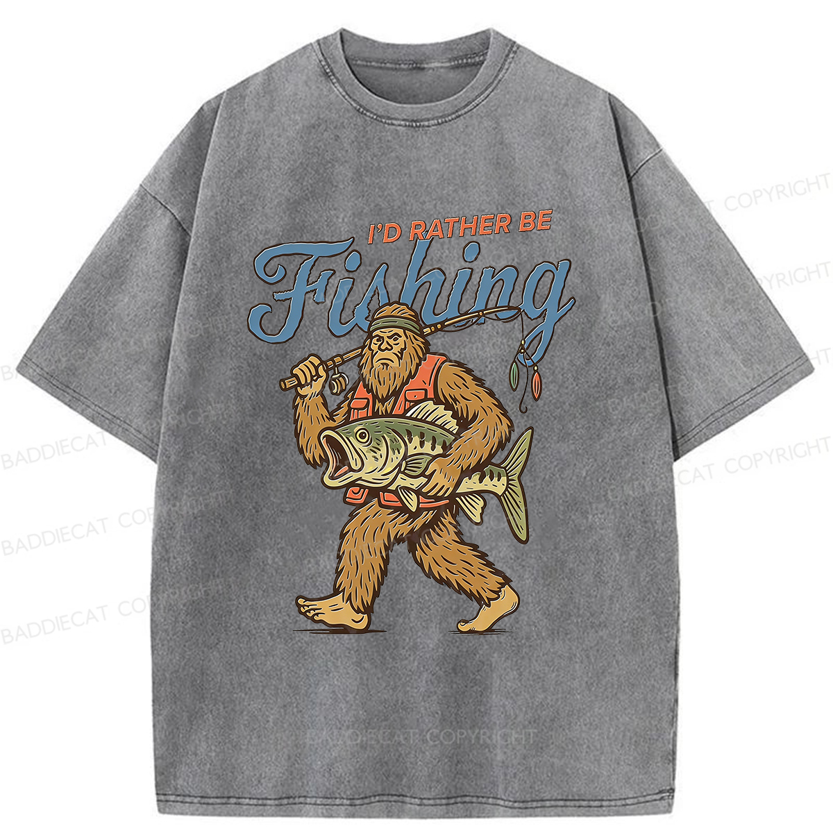 Baddiecat Bigfoot Fishing Washed T-shirt