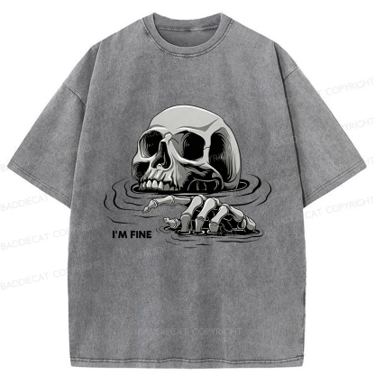 Baddiecat I'm Fine Drowning Skeleton Washed T-shirt