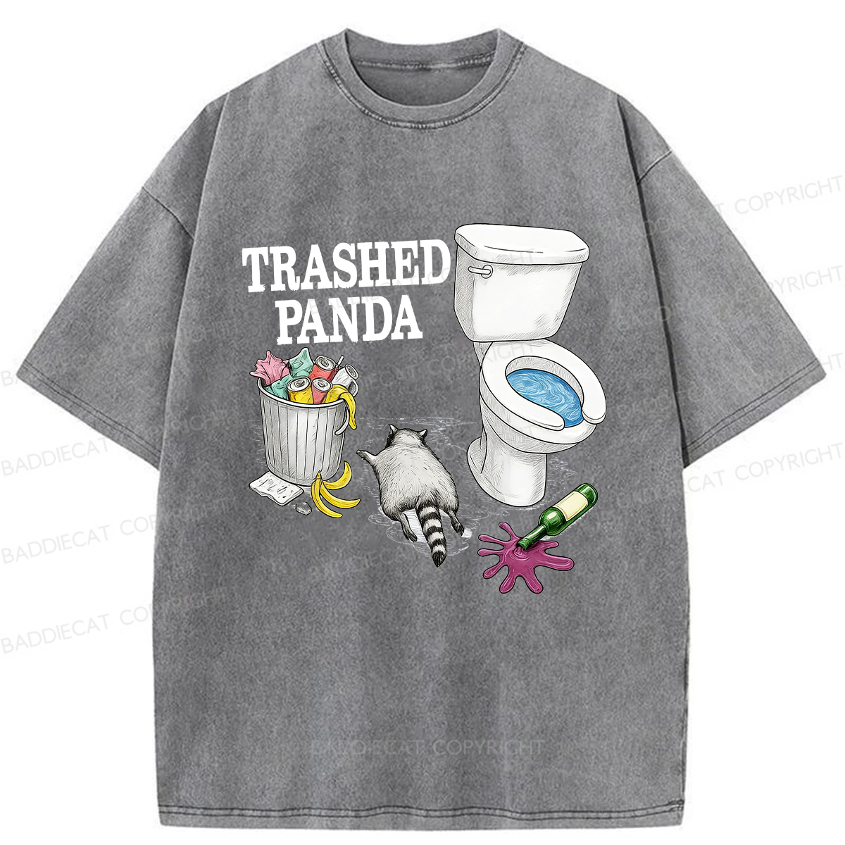 Baddiecat Drunk Raccoon Fun Washed T-shirt