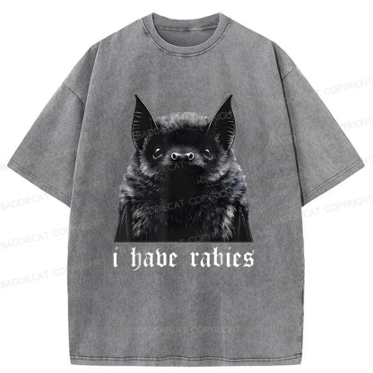 Baddiecat I Have Rabies Bat Pattern Washed T-shirt