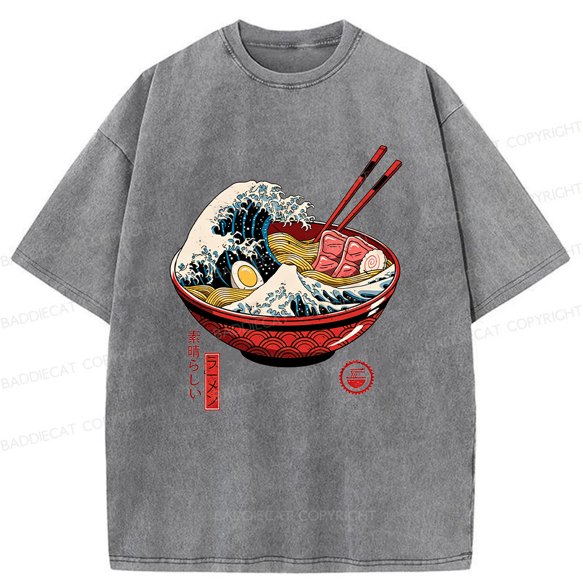 Baddiecat Great Ramen Wave Washed T-shirt