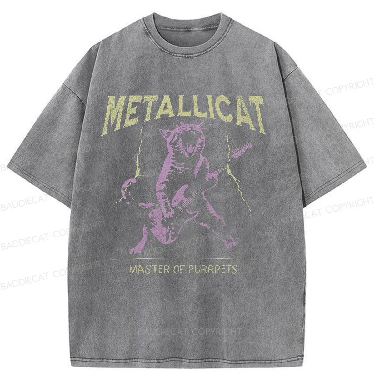 Baddiecat Funny Guitar Cat Washed T-shirt