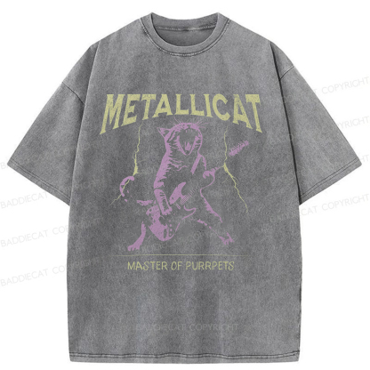 Baddiecat Funny Guitar Cat Washed T-shirt
