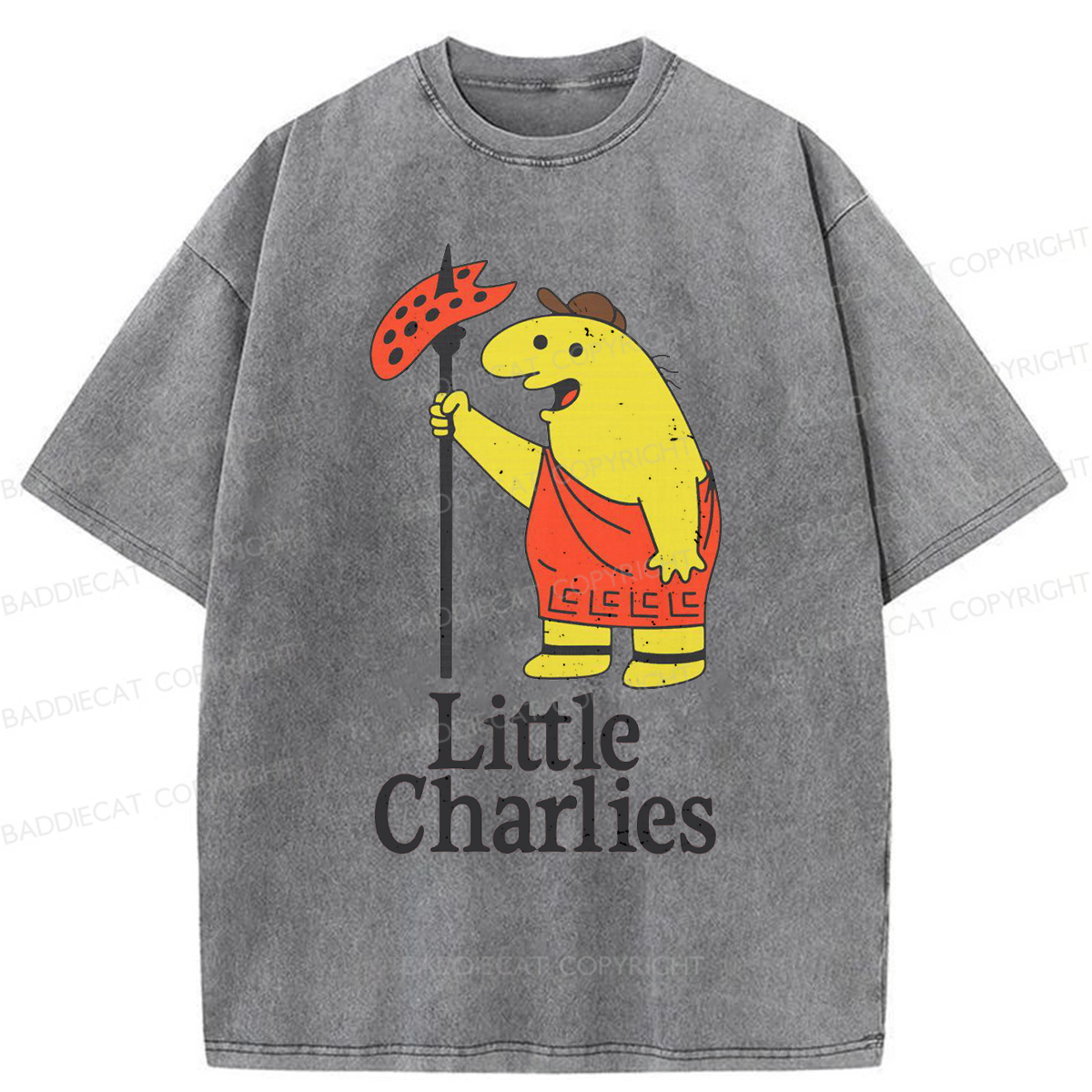 Baddiecat Little Charlie's Funny Meme Washed T-shirt