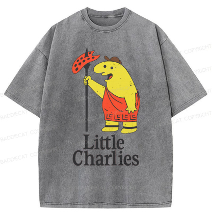 Baddiecat Little Charlie's Funny Meme Washed T-shirt