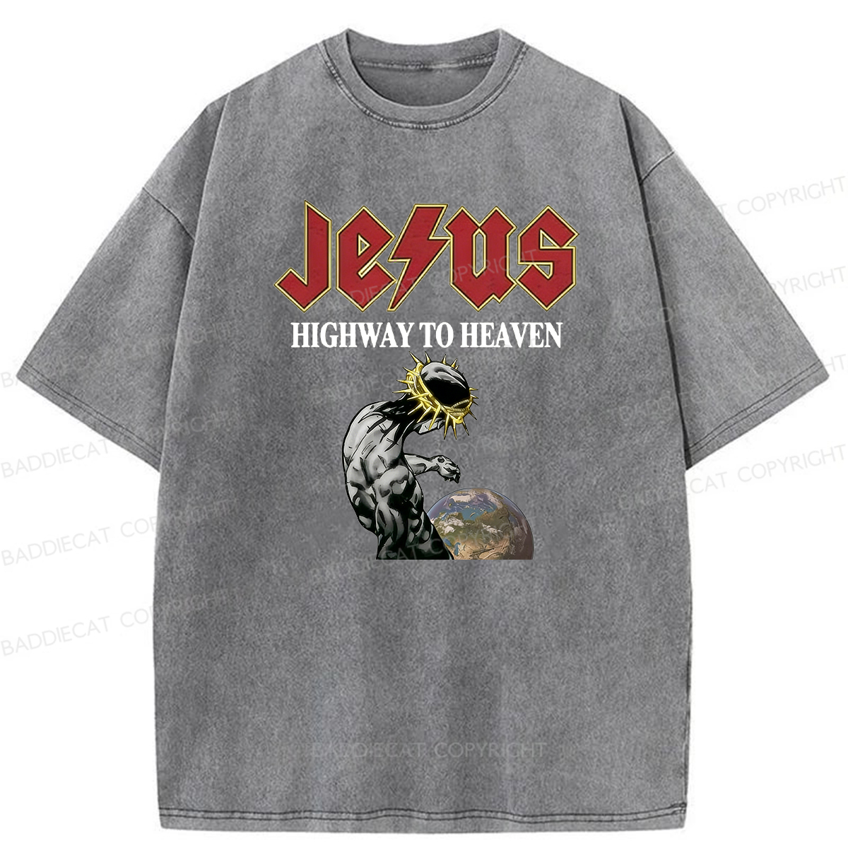 Baddiecat Jesus' Path To Heaven Washed T-shirt