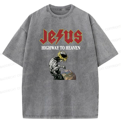 Baddiecat Jesus' Path To Heaven Washed T-shirt