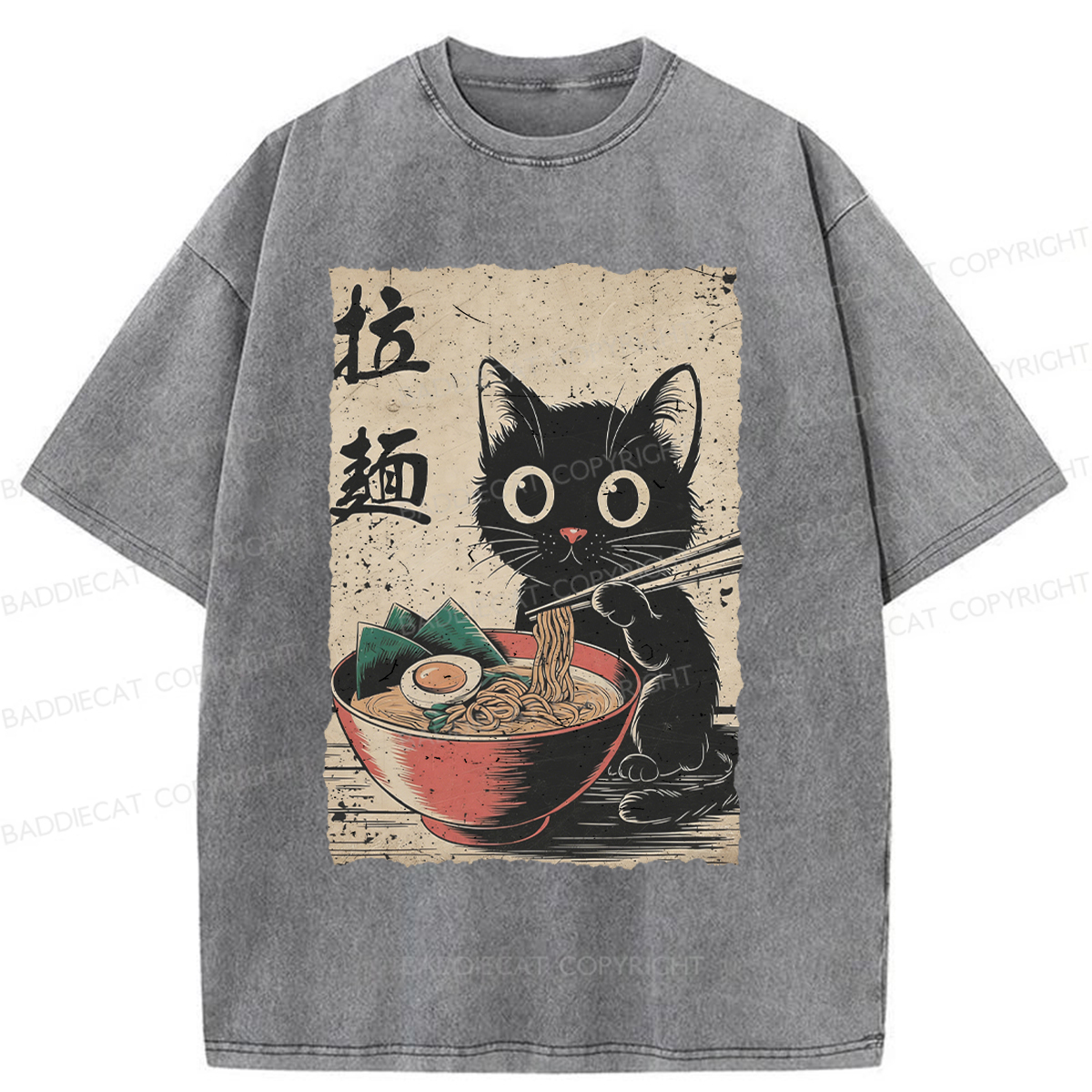 Baddiecat Ramen Cat Washed T-shirt