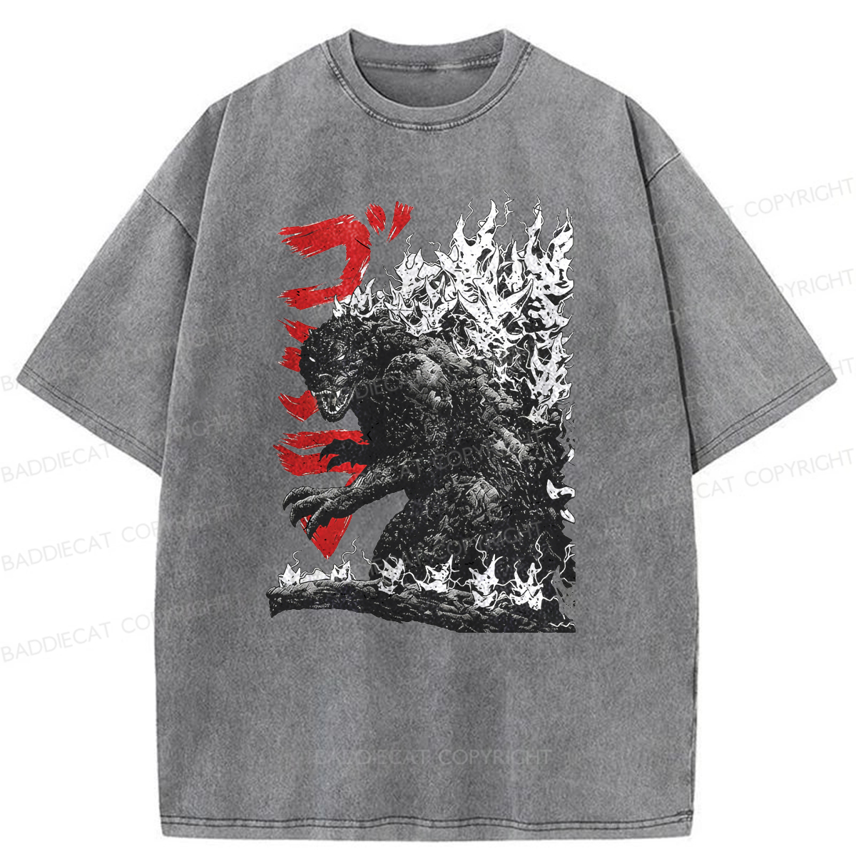 Baddiecat Raging Godzilla Washed T-shirt