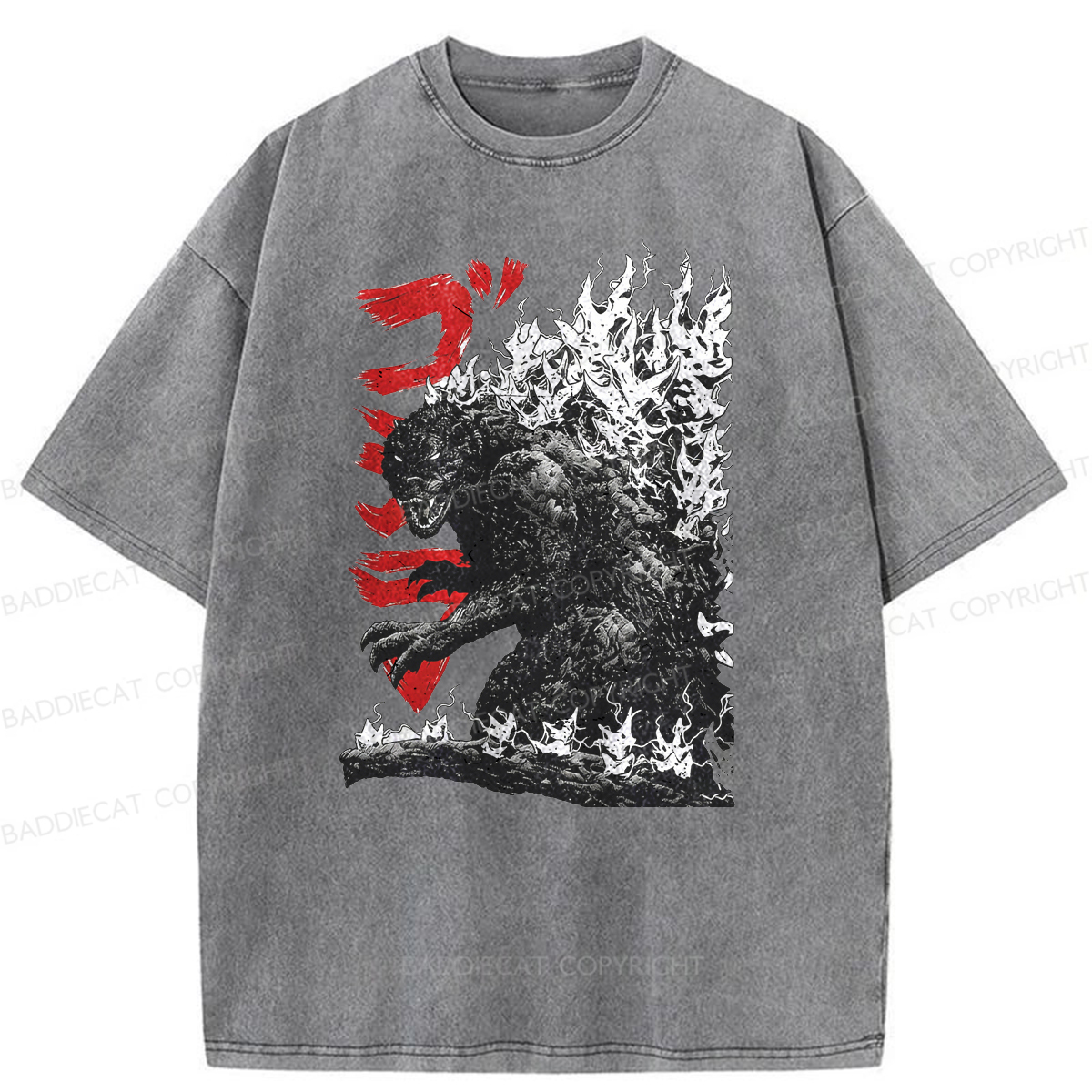 Baddiecat Raging Godzilla Washed T-shirt