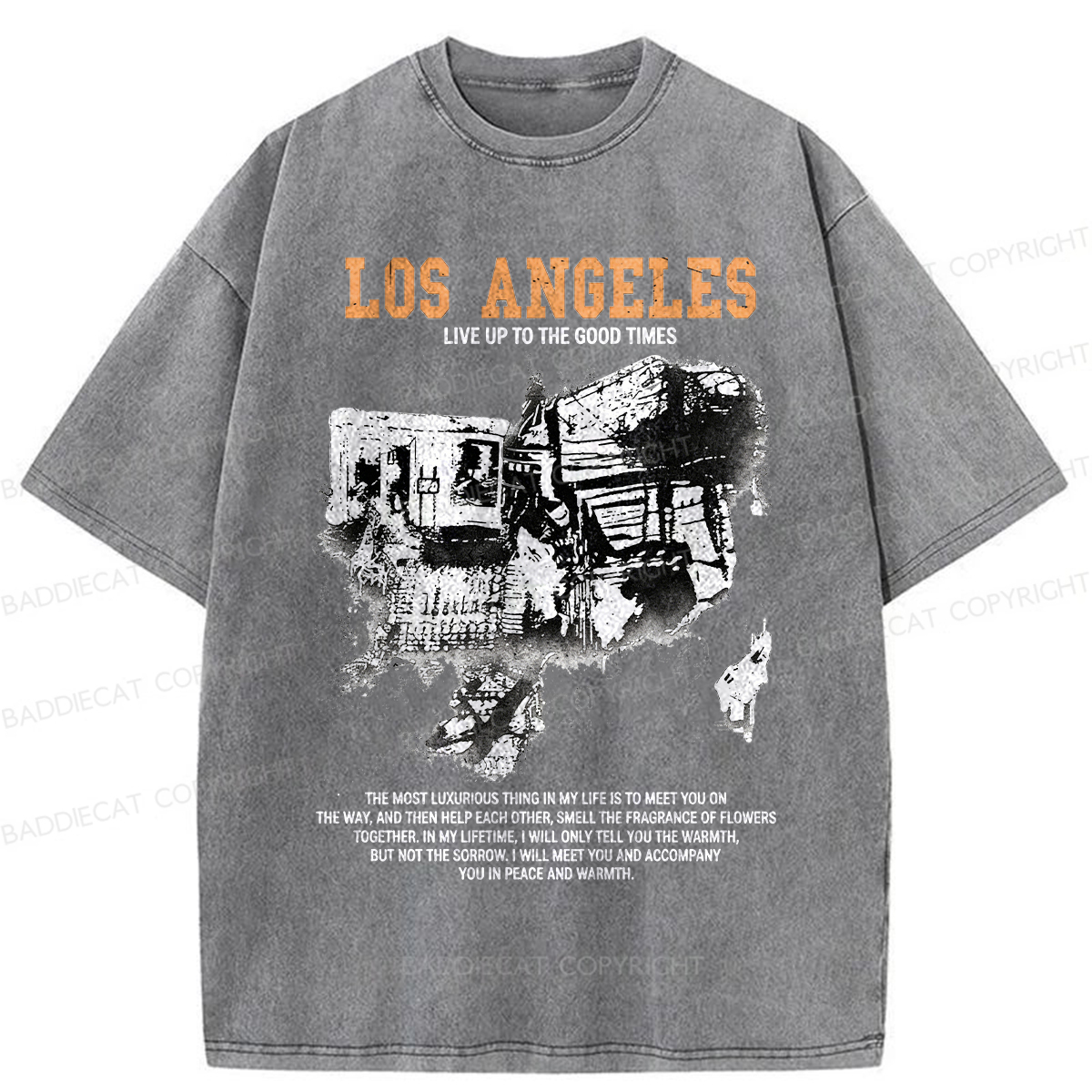 Baddiecat Los Angeles Live Up To The Good Times Washed T-shirt