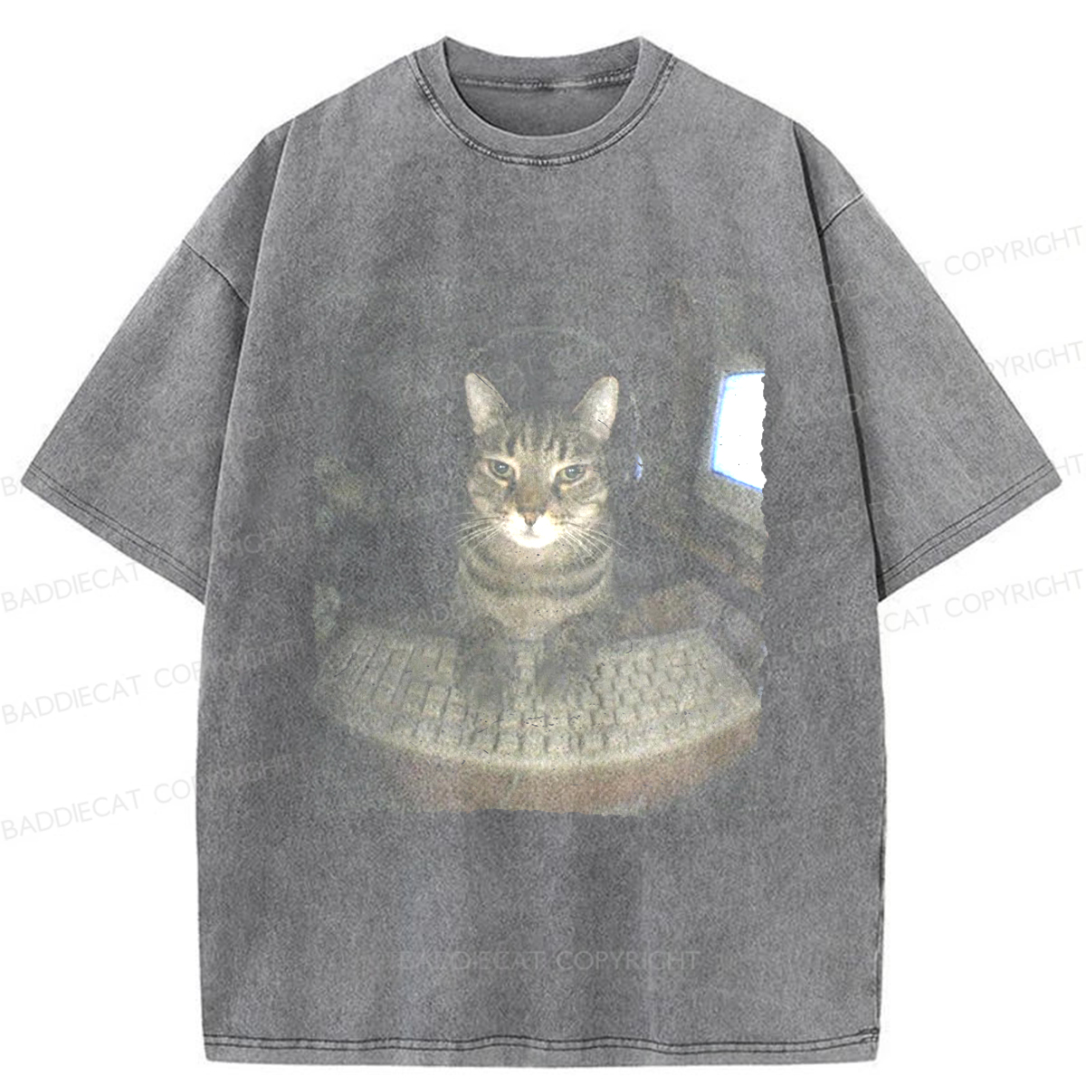 Baddiecat Hacker Cat Washed T-shirt