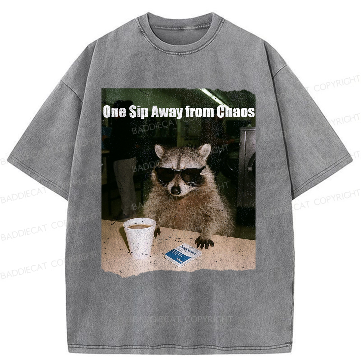 Baddiecat One Sip Away From Chaos Washed T-shirt