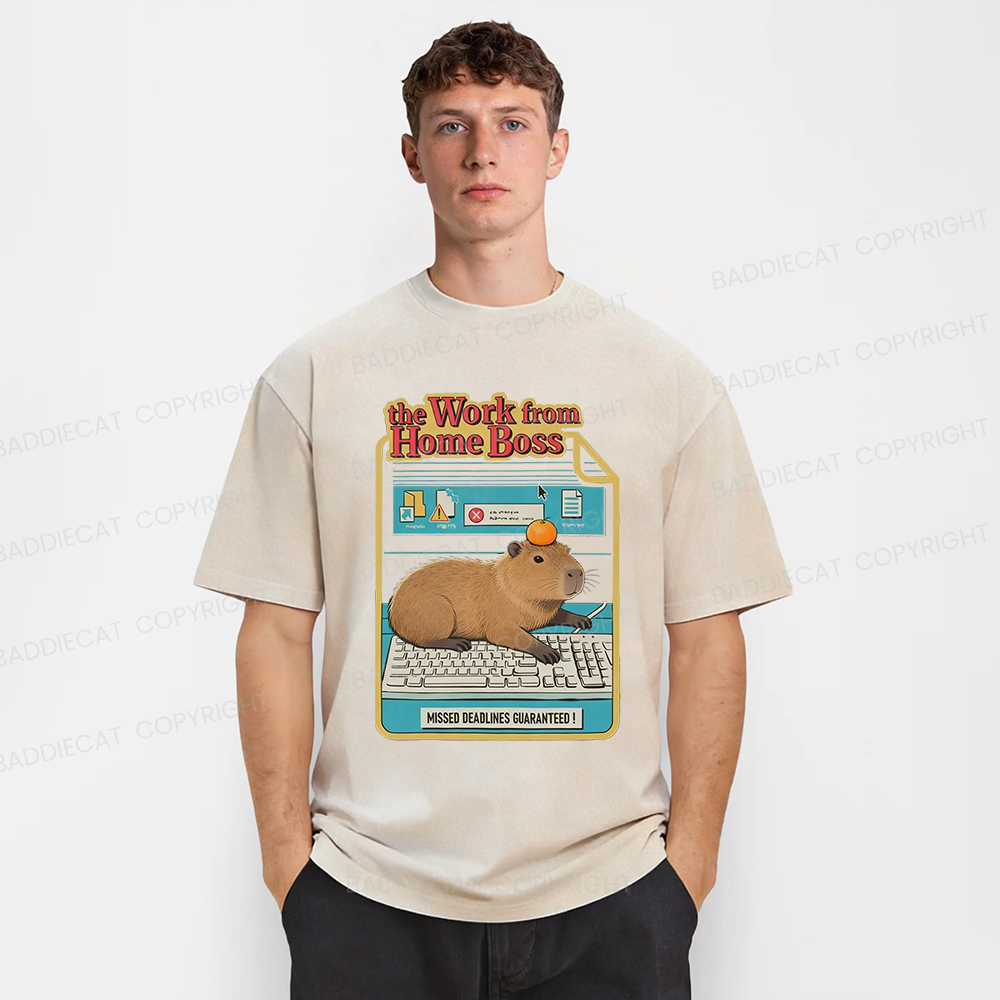 Baddiecat Capybara Funny Washed T-shirt