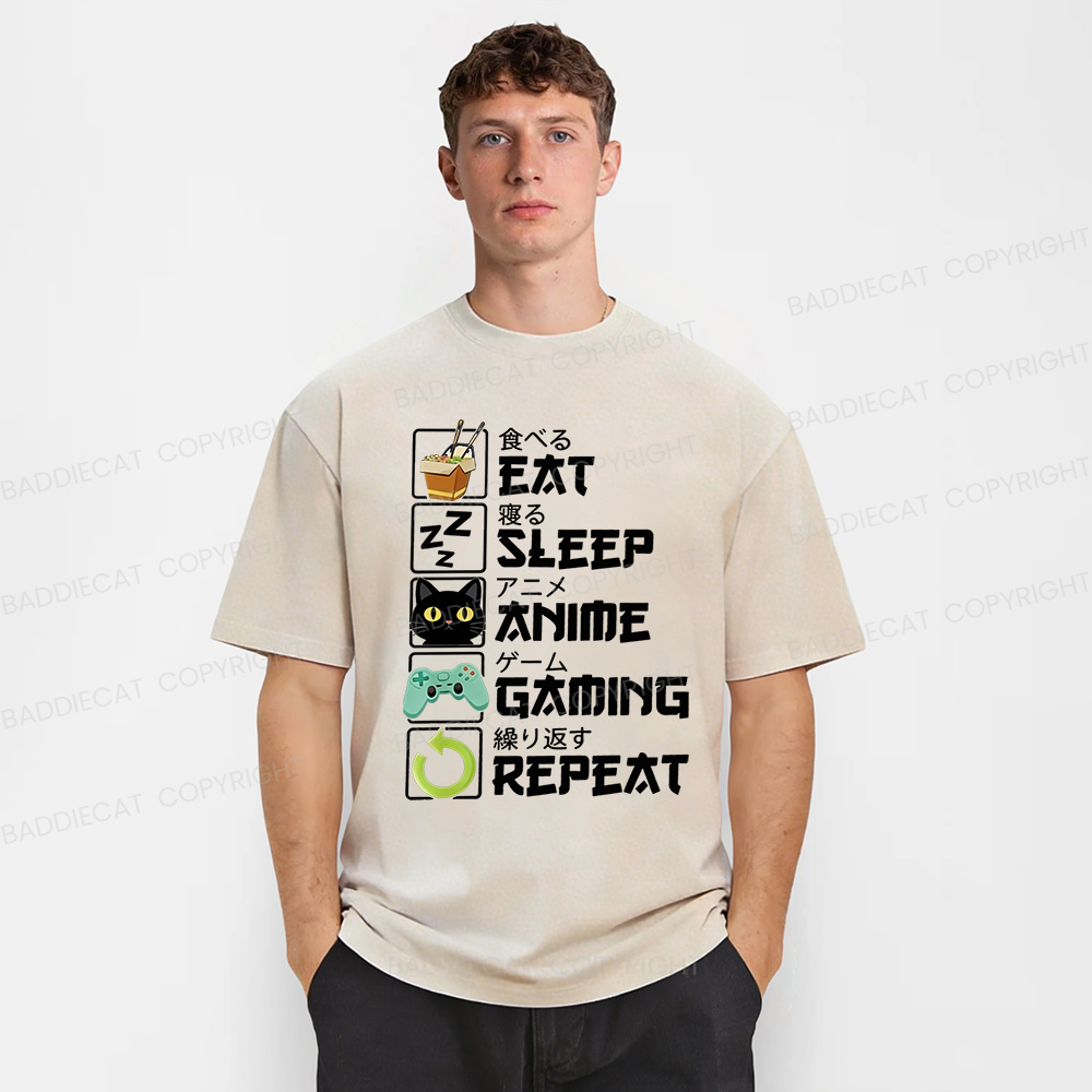 Baddiecat Japanese Style Food Game Washed T-shirt