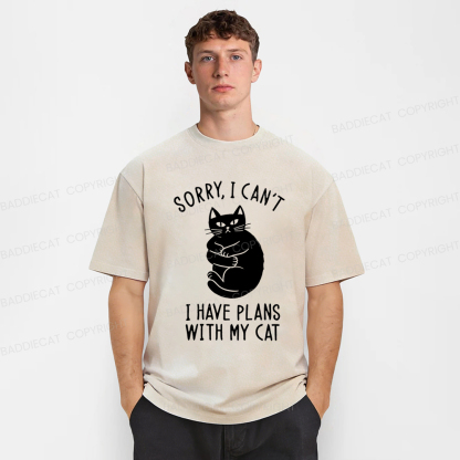 Baddiecat Sorry I Can't I Have Plans With My Cat Washed T-Shirt