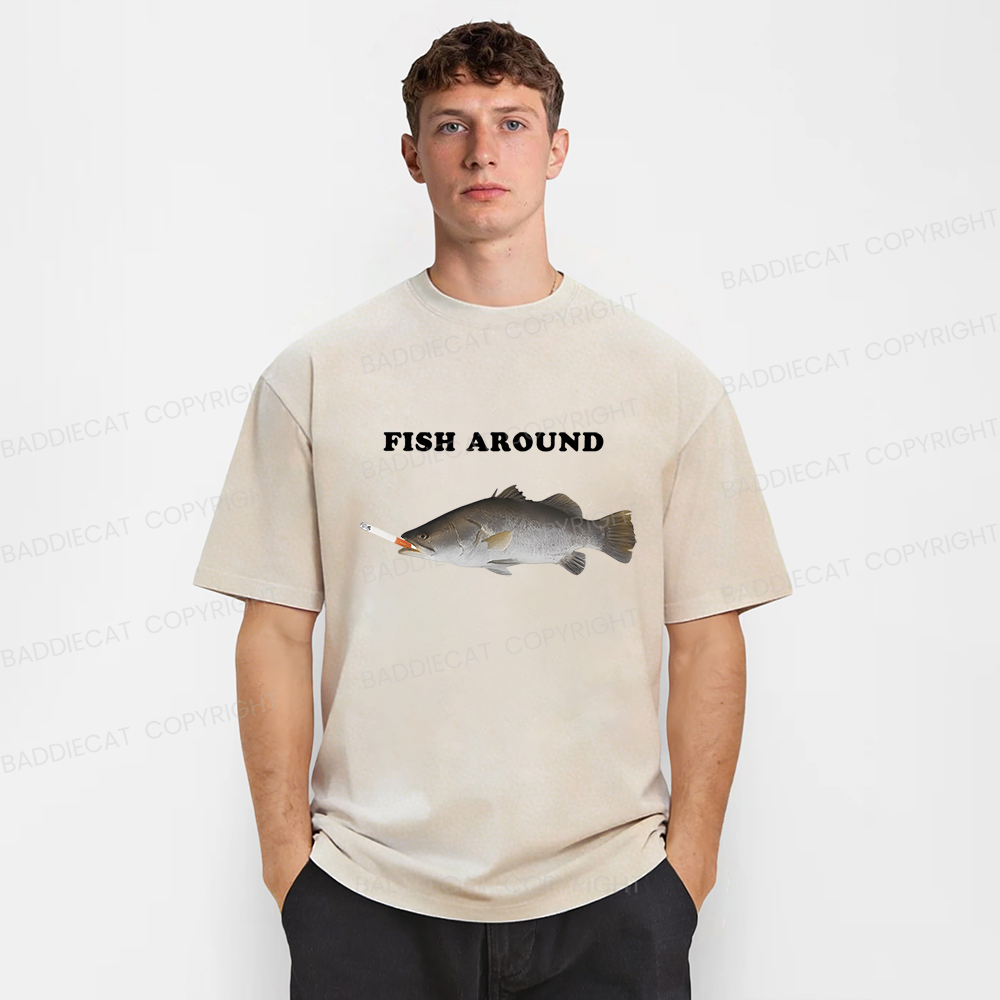 Baddiecat Fish Around Washed T-shirt