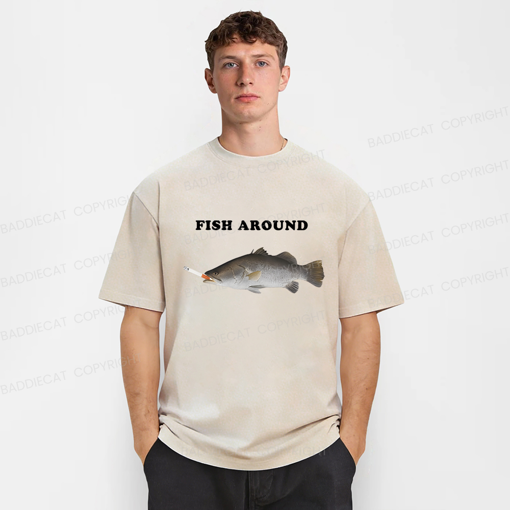 Baddiecat Fish Around Washed T-shirt