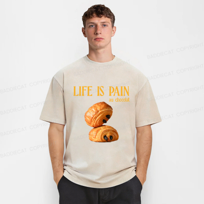 Baddiecat Life Is Pain Au Chocolat Washed T-shirt