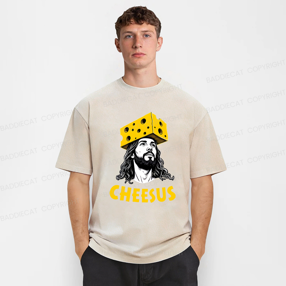 Baddiecat Cheesus Cheese Face Washed T-shirt