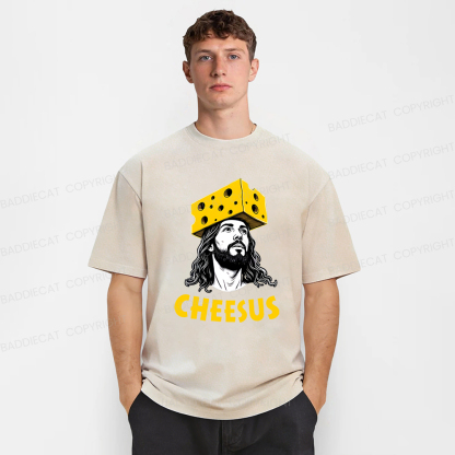 Baddiecat Cheesus Cheese Face Washed T-shirt