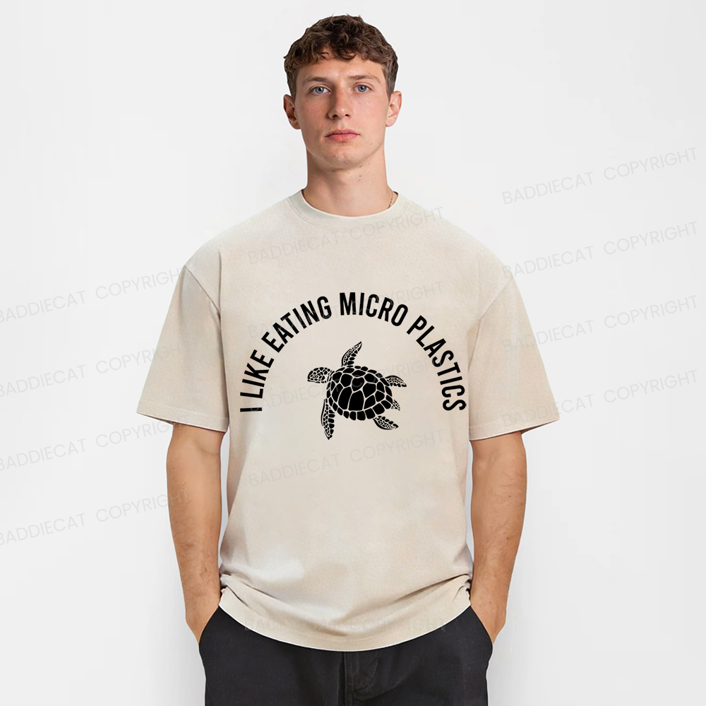 Baddiecat I Like Eating Micro Plastics Sea turtles Environmental Protection Washed T-shirt